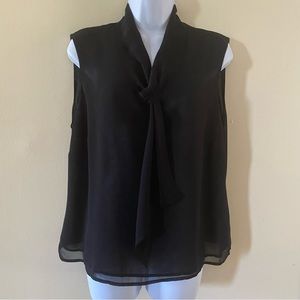 212 Collection Womens XL Extra Large Sleeveless Sheer Lined Black Blouse Keyhole